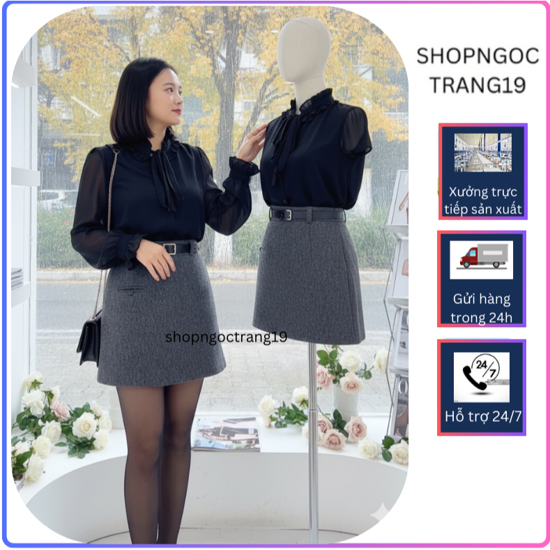 Chân Váy Chữ A Ngắn 38cm Dạ Ép Có Lót Quần Tặng Kèm Dây Da SHOPNGOCTRANG19 CV189