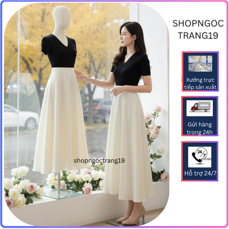 Chân Váy Xòe Công Sở Có Túi 2 Bên Dài 80cm SHOPGOCTRANG19 Chất Liệu Vitex