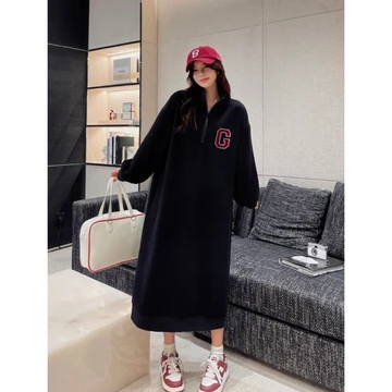 Váy suông, đầm suông đầm bầu dài tay cao cổ chất nỉ hàn hình thêu chữ G by THE WITCH