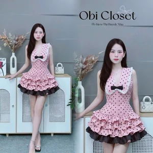 Đầm mango chấm bi có lót dáng xòe tầng bèo tiểu thư dễ thương tôn dáng