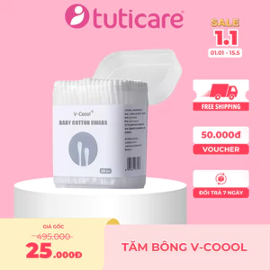 Tăm Bông Vcool Cao Cấp, tăm bông thân gỗ Cho Bé và cả gia đình – Mềm, Dai, Không Xơ – Hộp 200 Que
