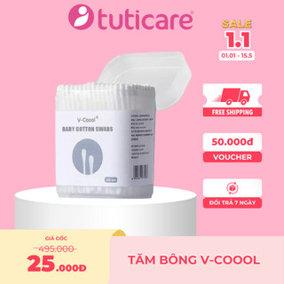 Tăm Bông Vcool Cao Cấp, tăm bông thân gỗ Cho Bé và cả gia đình – Mềm, Dai, Không Xơ – Hộp 200 Que