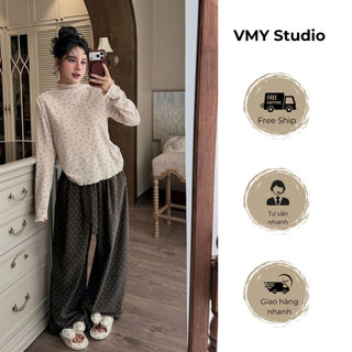 VMY Studio - Áo thun hóa nhí cổ gợn sóng xinh xắn nữ, áo dài tay cổ bèo hoa nhí đáng yêu nữ