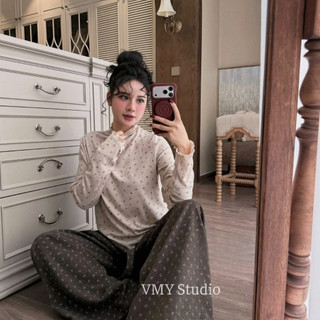 VMY Studio - Áo thun hóa nhí cổ gợn sóng xinh xắn nữ, áo dài tay cổ bèo hoa nhí đáng yêu nữ