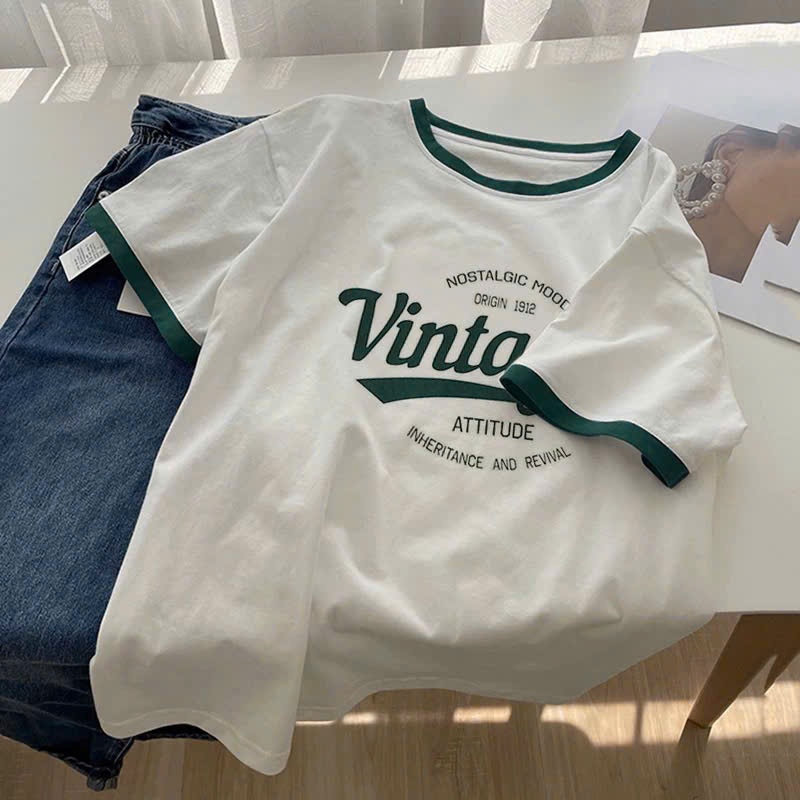 Áo thun Cotton ngắn tay nữ Bo viền xanh lá trẻ trung JULY, Áo thun nữ in hình, chất thun mịn mát, thấm mồ hôi
