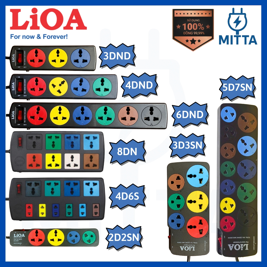 Ổ cắm điện LiOA đa năng 3 lỗ, 4 lỗ, 6 lỗ, 8 lỗ, 10 lỗ dây dài 3m/5m ...