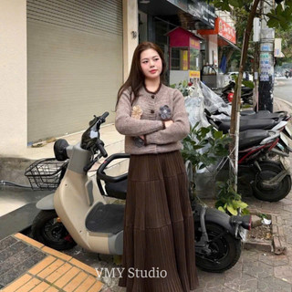 VMY Studio - Áo khoác len cardigan dài tay phối hoa tím xinh xắn, áo len cardigan đính cúc tim đính hoa nổi QC