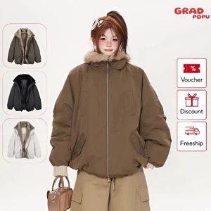 Áo khoác phao nữ GRADPOPU chất liệu lông vũ trắng viền lông thú kiểu dáng Slav ấm áp PAP124