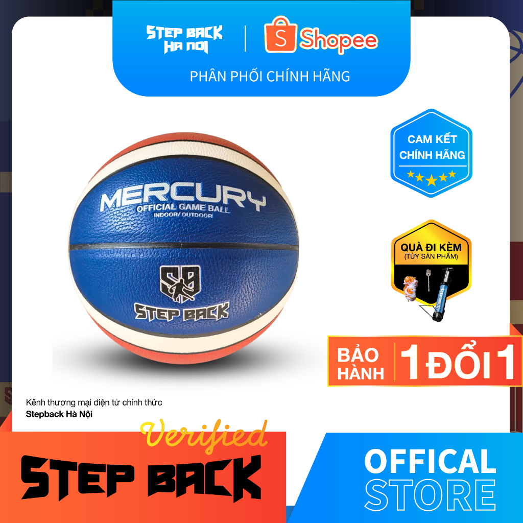 Bóng rổ da MERCURY Stepback, banh bóng rổ da PU số 6 và số 7 chơi indoor và outdoor, chính hãng STEPBACK