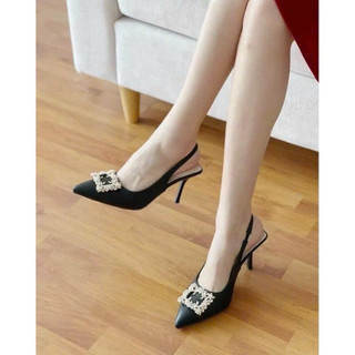 Giày cao 7 phân hở gót mũi nhọn gắn hoa đá xinh