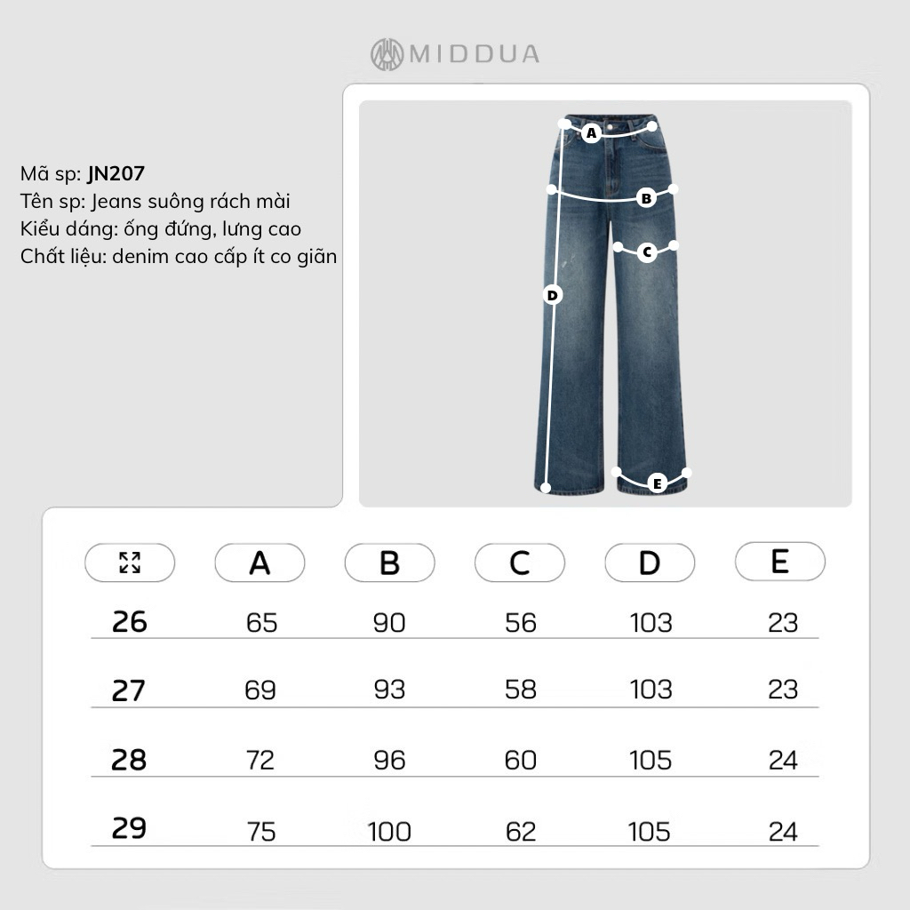 MIDDUA - JN207 Quần suông nữ denim, rách mài