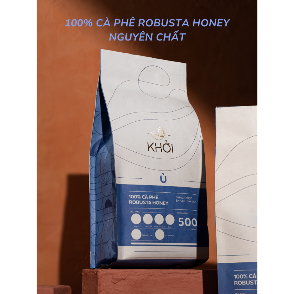 Cà phê rang Robusta honey Khởi Café “Ủ” - Nguyên hạt dành cho pha phin/pha máy