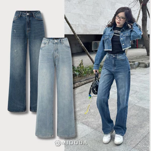 MIDDUA - JN207 Quần suông nữ denim, rách mài