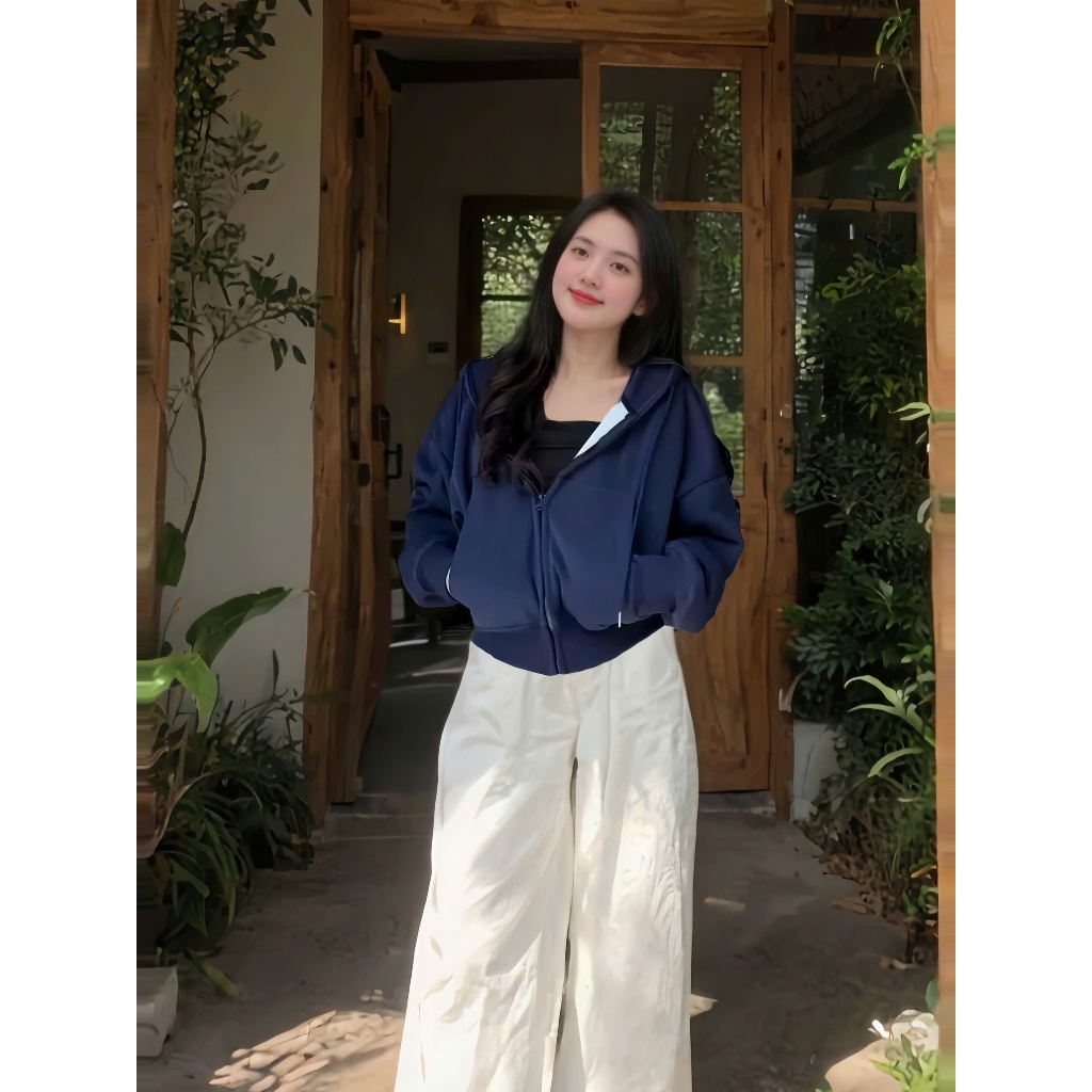 Áo Khoác Nỉ Hoodie Crotop Mũ Siêu To  Chất Vải Dày Dặn Cho Mùa Thu Đông (Có Bigsize) - LL06