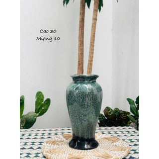 Bình hoa dáng đùi dế miệng lượn cao 30cm gốm sứ Bát Tràng, phù hợp decor nhà cửa, trang trí nội thất,…