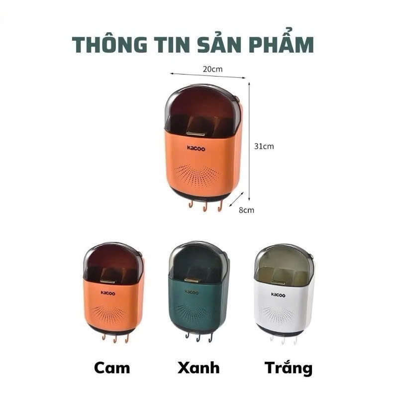 Hộp đựng đũa muỗng treo tường kacoo thoáng khí ngăn ẩm mốc, Ống đựng đũa có nắp đậy chống côn trùng tích hợp móc treo