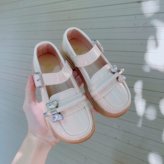 Sz 26-35 Mẫu Mới Giày Búp Bê Đế Đốc Da Bóng Đính Đá Bướm Cho Bé Gái Từ 4 Tuổi K032