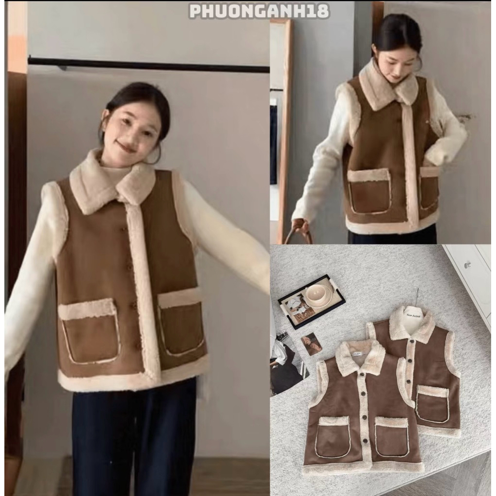 Áo khoác gile da lộn hàng quảng châu