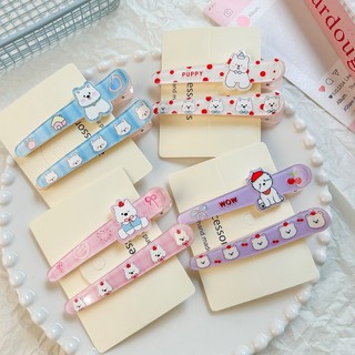 Meowu Set 2 Kẹp Mỏ Vịt Nhọn Cún Trắng Nhựa 2 Lớp Size Lớn