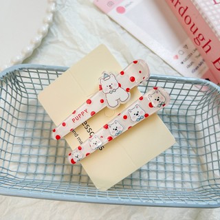 Meowu Set 2 Kẹp Mỏ Vịt Nhọn Cún Trắng Nhựa 2 Lớp Size Lớn