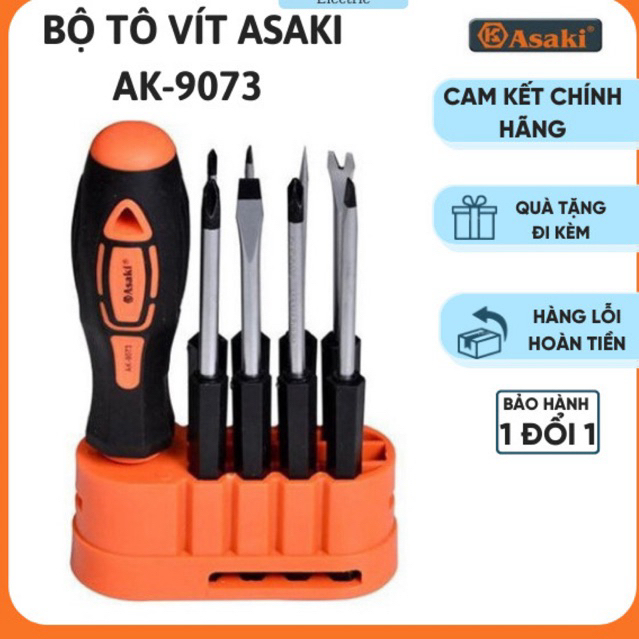 Bộ tô vít Asaki AK-9073, bộ tô vít sửa điện thoại Asaki AK-9073, hộp tua vít bộ tuốc nơ vít sửa đồng hồ 9 chi tiết Asak