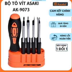Bộ tô vít Asaki AK-9073, bộ tô vít sửa điện thoại Asaki AK-9073, hộp tua vít bộ tuốc nơ vít sửa đồng hồ 9 chi tiết Asak
