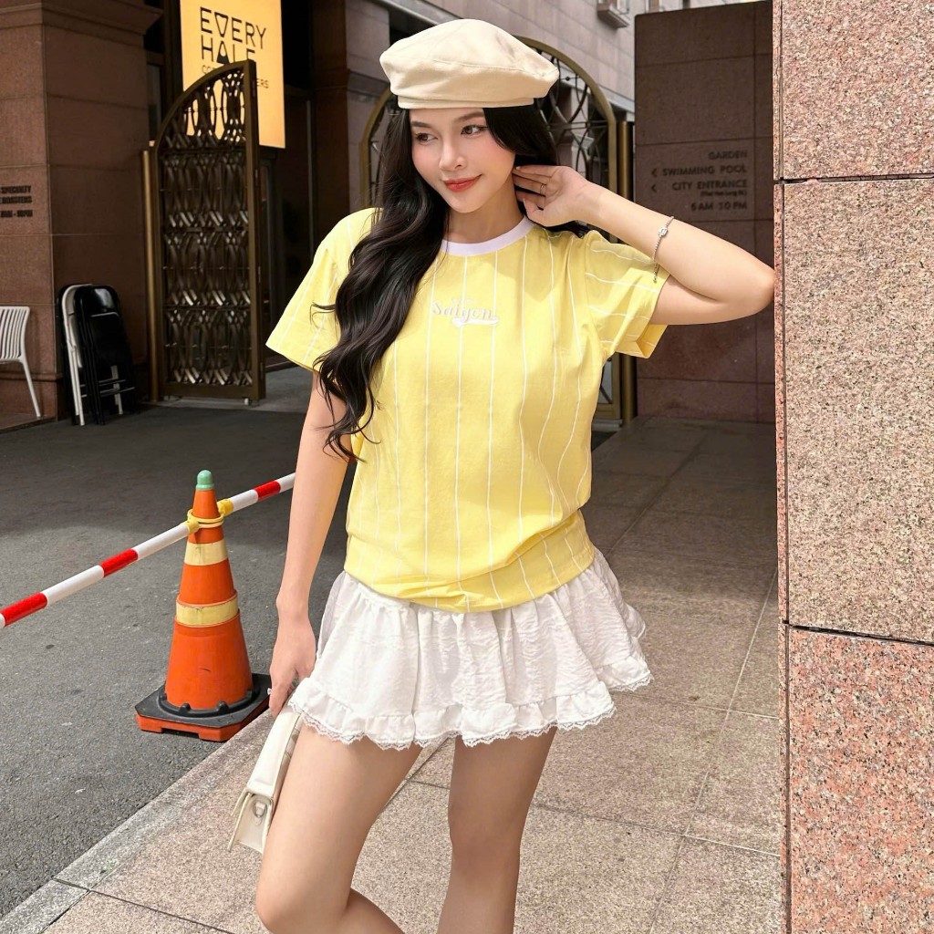 Áo Thun Mirage Phối Sọc Vàng Local Brand Chất 100% Cotton Mềm Mịn Thoáng Mát.