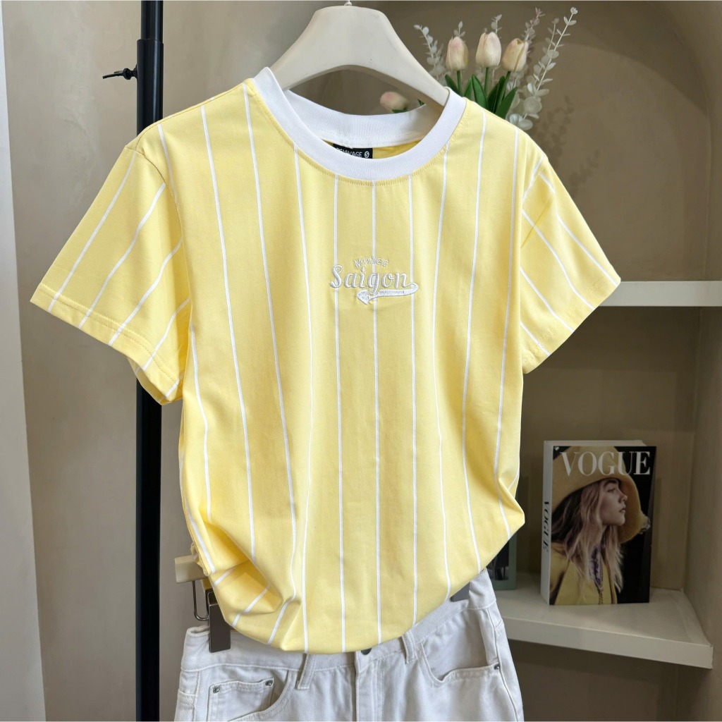 Áo Thun Mirage Phối Sọc Vàng Local Brand Chất 100% Cotton Mềm Mịn Thoáng Mát.
