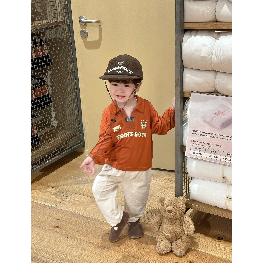Set bộ polo dài tay bé trai 1-6 tuổi Miniumbaby mix hoạ tiết chữ, chất vải áo cotton mềm mịn SB2516