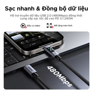 Cáp dữ liệu sạc UGREEN 240W USB 2.0 USB-C sang USB-C Cáp hiển thị kỹ thuật số bện bằng thích với iPhone 17 / 16 / 15