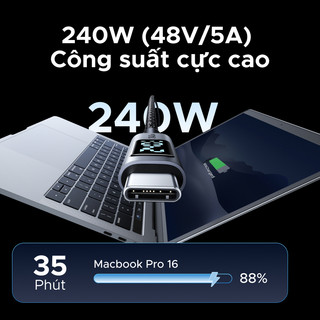 Cáp dữ liệu sạc UGREEN 240W USB 2.0 USB-C sang USB-C Cáp hiển thị kỹ thuật số bện bằng thích với iPhone 17 / 16 / 15