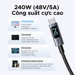 Cáp dữ liệu sạc UGREEN 240W USB 2.0 USB-C sang USB-C Cáp hiển thị kỹ thuật số bện bằng thích với iPhone 17 / 16 / 15
