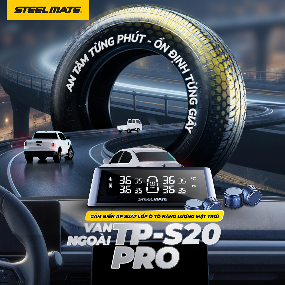 [TPMS] Cảm Biến Áp Suất Lốp Ô Tô STEELMATE TP S20 Pro - Van Ngoài, Cảnh Báo Âm Thanh, Bảo hành 2 năm