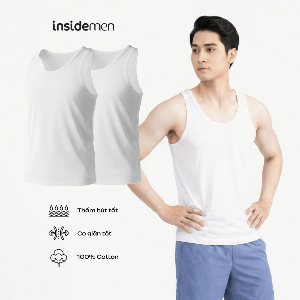 Áo Thun Ba Lỗ Nam INSIDEMEN Cotton Suông Thoải Mái ITL001EDP02