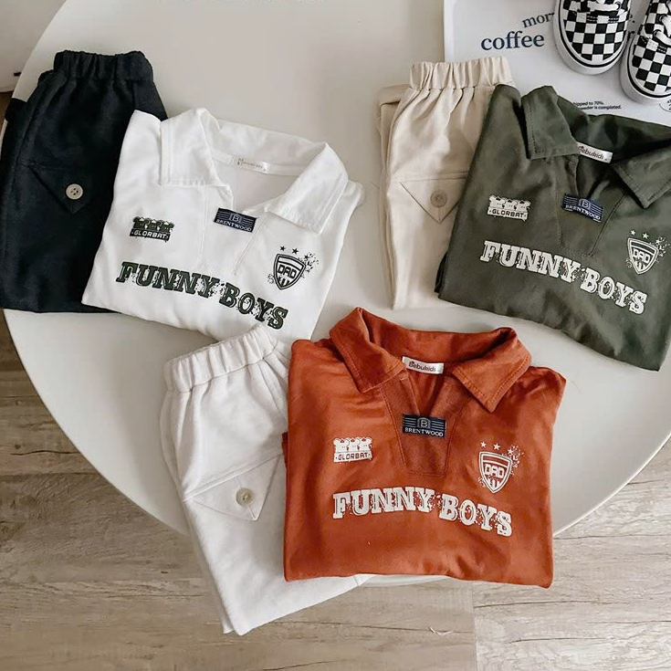 Set bộ polo dài tay bé trai 1-6 tuổi Miniumbaby mix hoạ tiết chữ, chất vải áo cotton mềm mịn SB2516