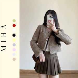 Áo khoác dạ kẻ croptop form tiểu thư Miha Studio