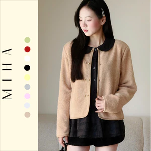 Áo khoác dạ nhung lông mềm cúc nhỏ bọc viền Miha Studio