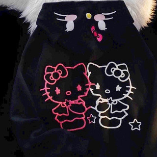 Áo Khoác Hoodie Hàn Quốc Nữ Rộng Rãi Chống Nắng Mũ Tai Mèo Dễ Thương In Hình Hello Kitty, Trendy