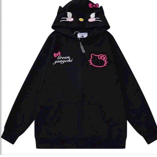 Áo Khoác Hoodie Hàn Quốc Nữ Rộng Rãi Chống Nắng Mũ Tai Mèo Dễ Thương In Hình Hello Kitty, Trendy