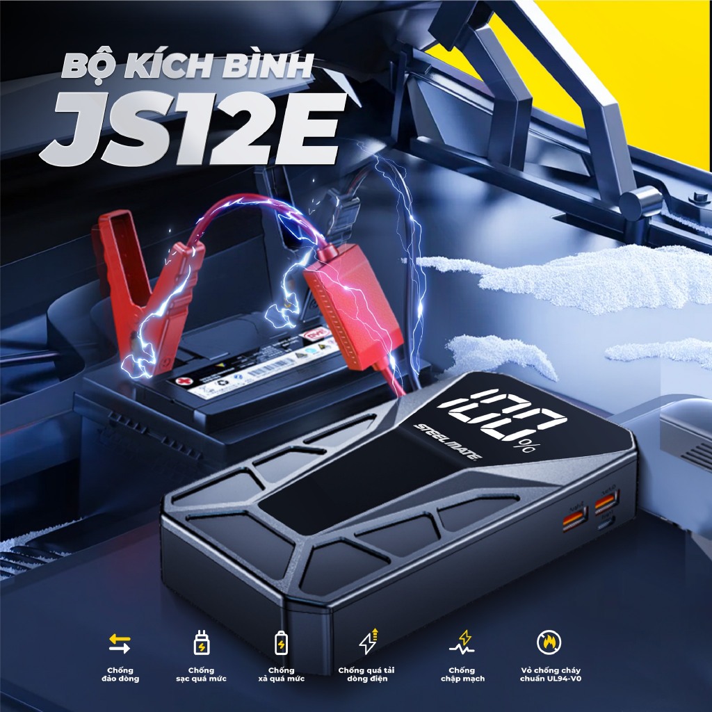 [DEAL SỐC - MUA 1 TẶNG 1] Kích Bình Ô Tô STEELMATE JS12E - Dung Lượng 12.000mAh, Đèn LED Khẩn Cấp, BH 2 Năm