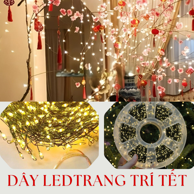 Đèn LED Xương Cá Lõi Đồng Xanh 50M 30M Đèn Trang Trí Cây Đào Mai Quất Dây Led Trang Trí Tết Noel