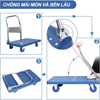 Xe đẩy hàng 4 bánh 300kg nhập khẩu gấp gọn xe kéo hàng xếp gọn bánh cao su Lớp phủ chống gỉ