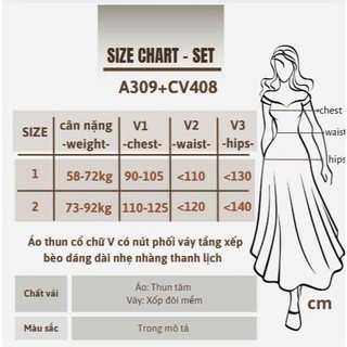 Set đồ bigsize nữ áo rút dây cổ tim phối chân váy tầng dáng dài, che bụng tốt 58-92kg A309+CV408