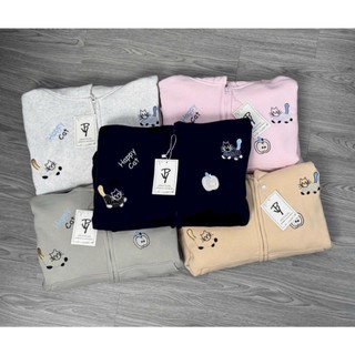 Trendy- Áo Hoodie Zip Họa Tiết Mèo Dễ Thương, Nón 2 Lớp Nỉ Bông Cao Cấp - Logo Thuê, Nỉ Dày Xịn