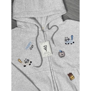 Trendy- Áo Hoodie Zip Họa Tiết Mèo Dễ Thương, Nón 2 Lớp Nỉ Bông Cao Cấp - Logo Thuê, Nỉ Dày Xịn