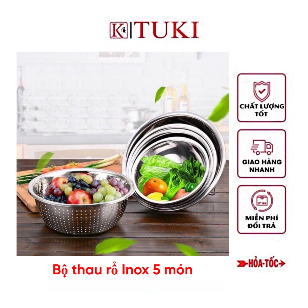 Bộ thau rổ inox 5 món - tiện dụng, siêu bền | Shopee Việt Nam