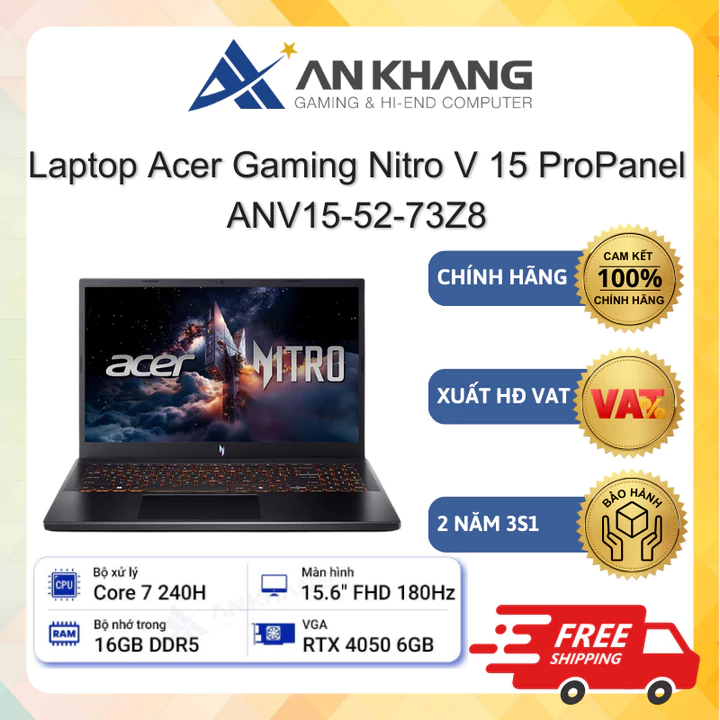 Laptop Acer Gaming Nitro V 15 ProPanel ANV15-52-73Z8 (Core 7-240H, 16GD5, 512GSSD, 6GD6_RTX4050, 15.6"FHD, W11) BH 24T