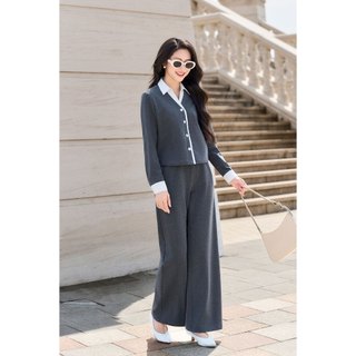 Áo Nỉ Da Cá Phối Sơ Mi Cổ Đức Phối Quần Nỉ Ống Rộng Cạp Chun Lamer O61O25T006 O64W25T002