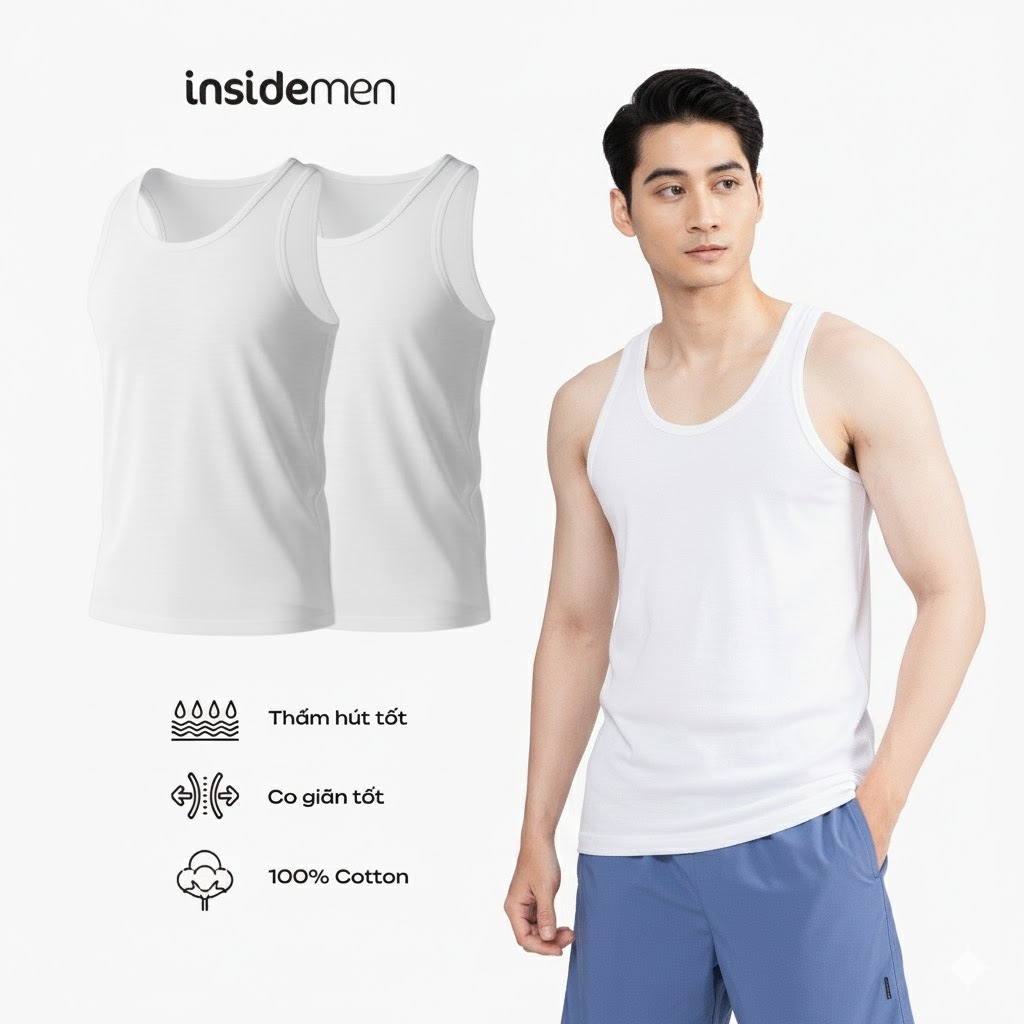 Combo 2 Áo Ba Lỗ Nam Insidemen 100% Cotton Mặc Lót Tập Gym Thể Thao Thấm Hút Thoáng Mát ITT001EDP02