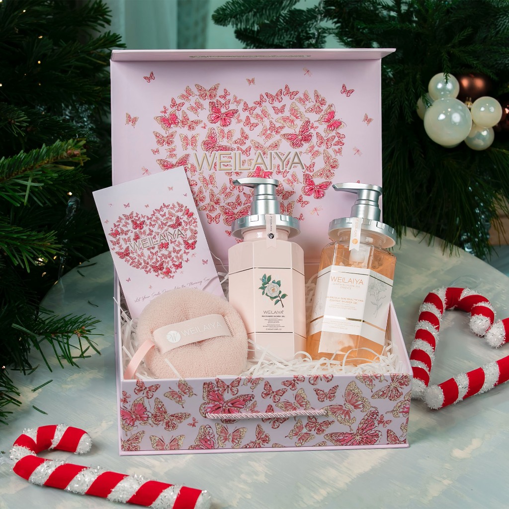 Set quà Sữa tắm trắng da cánh hoa hồng Damask 450ml và Sữa tắm trắng da, làm sạch da toàn thân Niacinamide WEILAIYA 450m